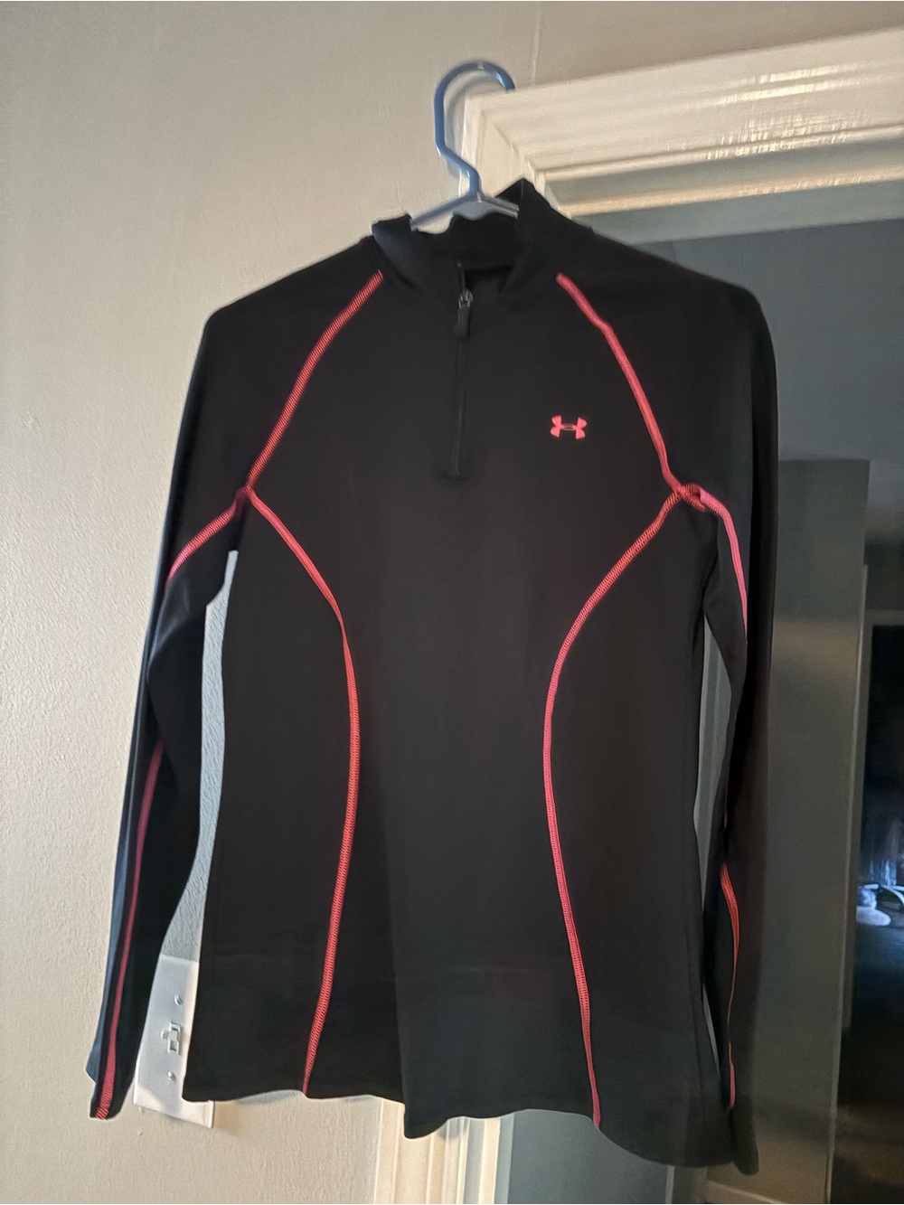 Under Armour Black Quarter-Zip Top with Pink Contrast Stitching